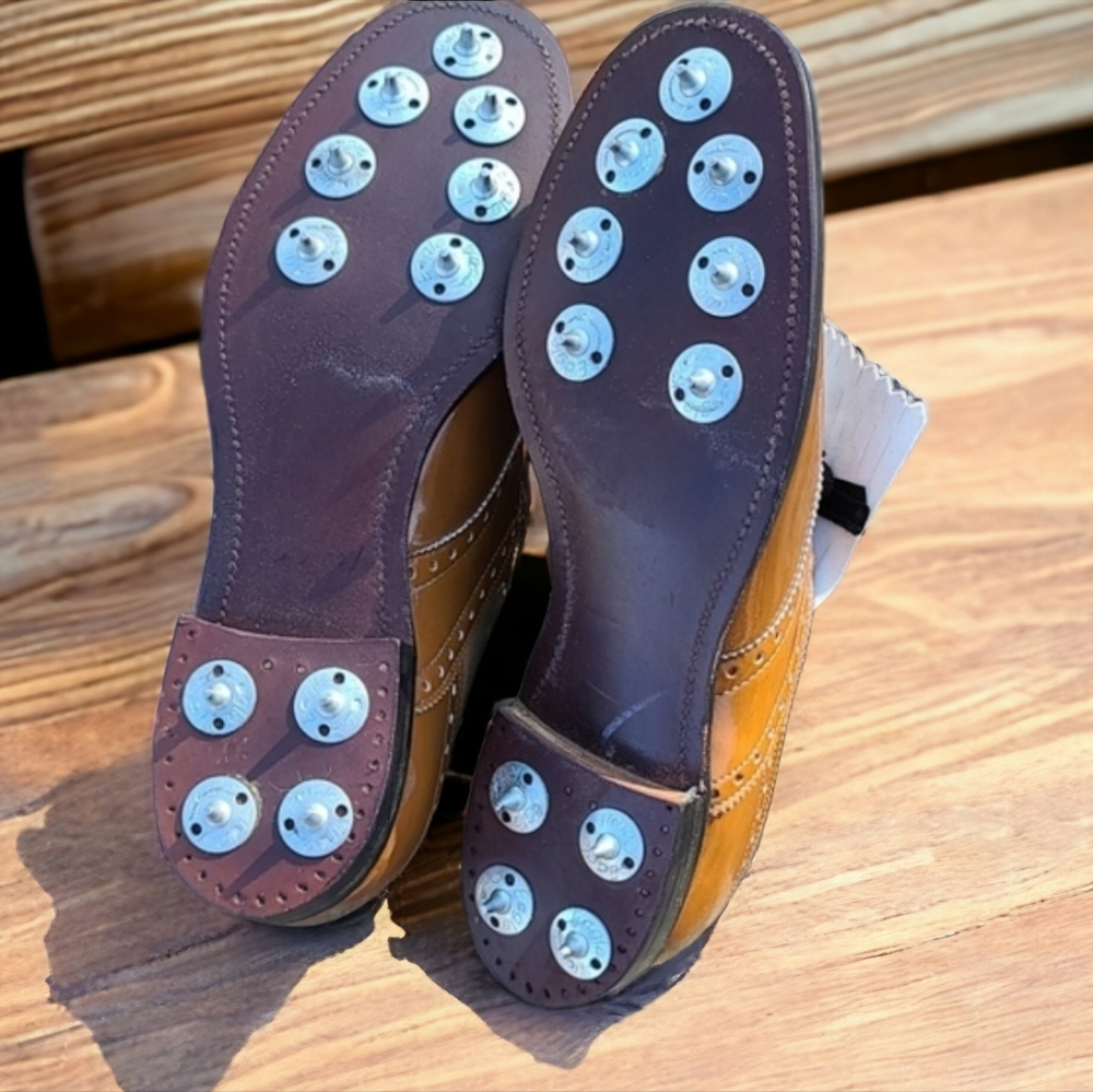 VINTAGE DUPONT CORFAM LADY EAGLE Golf Cleats 7 Spectator Kiltie Wingtip Loafers - Picture 8 of 16